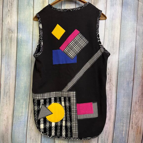 Vintage 90’s Vest Neon Retro Cotton Small Bechamel Patchwork Geometric Shapes - Picture 2 of 9